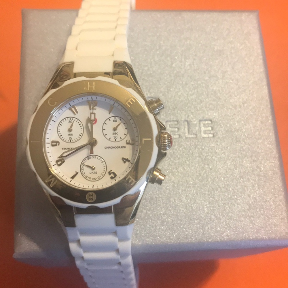 Michelle gold and white silicone band watch